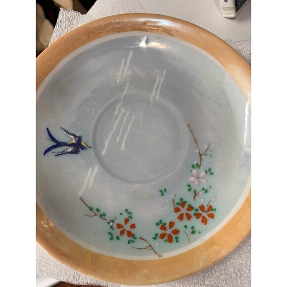 LusterWare Takito Ti Peach/ Blue 16PC Set* Japanese Hand Painted Set Birds Swall - Picture 13 of 14
